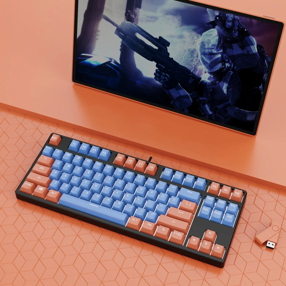 87-key hot-swappable mechanical gaming keyboard with two-tone keycaps and metal chassis