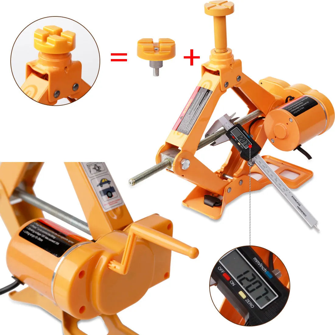 Yellow steel car electric jack set with electric wrench for vehicle tyre changing