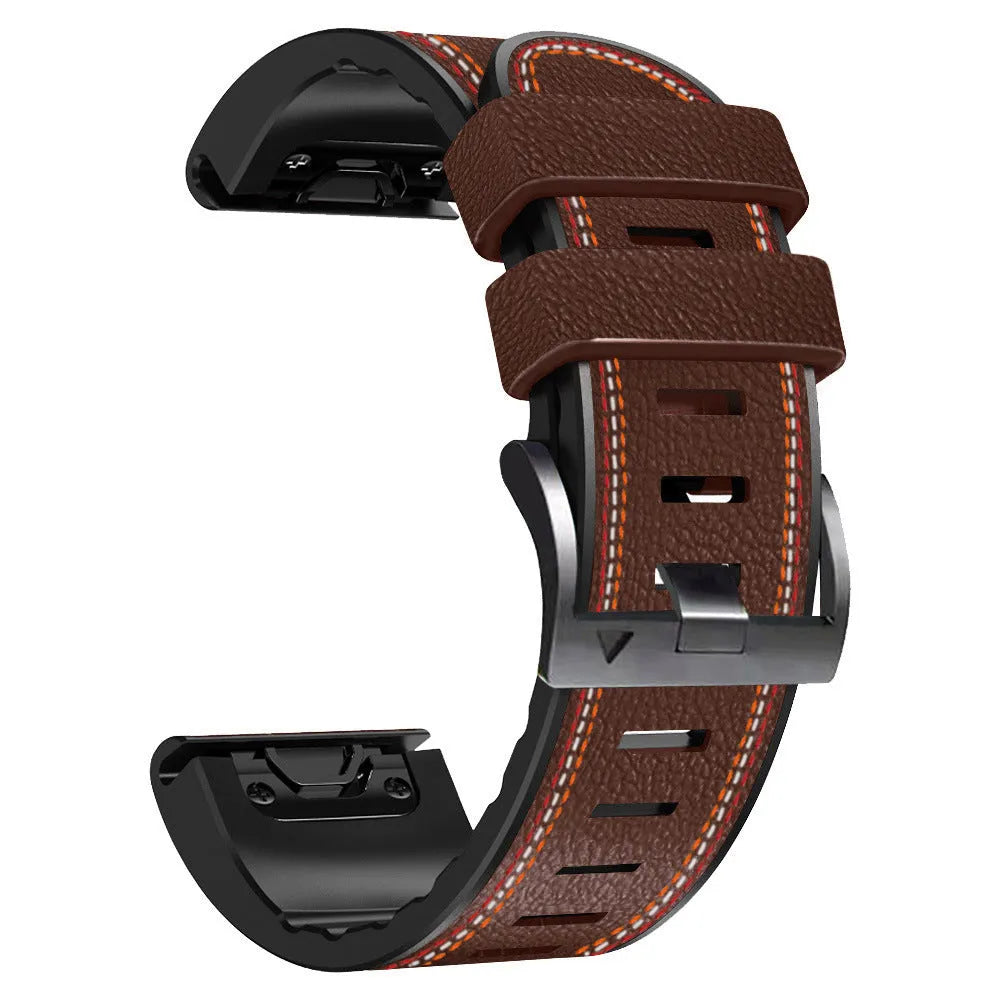 Silicone leather quick release watchband for Garmin Fenix smartwatches in multiple colour options