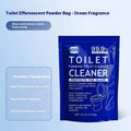 Toilet Bubble Powder cleaning product in blue ocean or pink floral fragrance, showing box and bag options