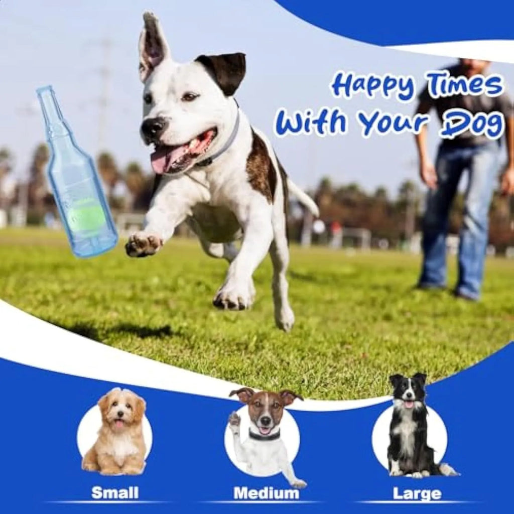 Blue green red water bottle dog chew toy with squeaker tail for aggressive chewers