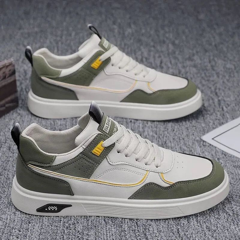 Men's low-top canvas board shoes in beige with mesh lining and round toe.