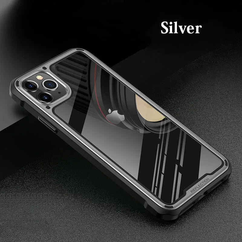 Transparent silicone and PU business style back cover case for Apple iPhone 11 Pro Max showing clear design and precise cut-outs