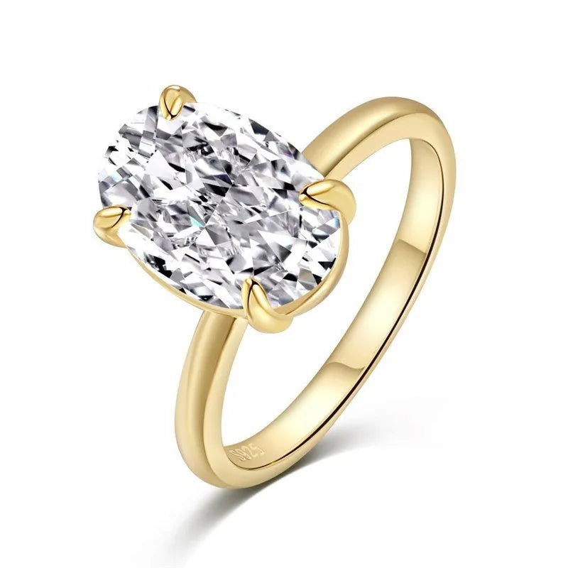 Oval gemstone ring in 925 silver with four-claw setting, showing 6x9mm centrepiece
