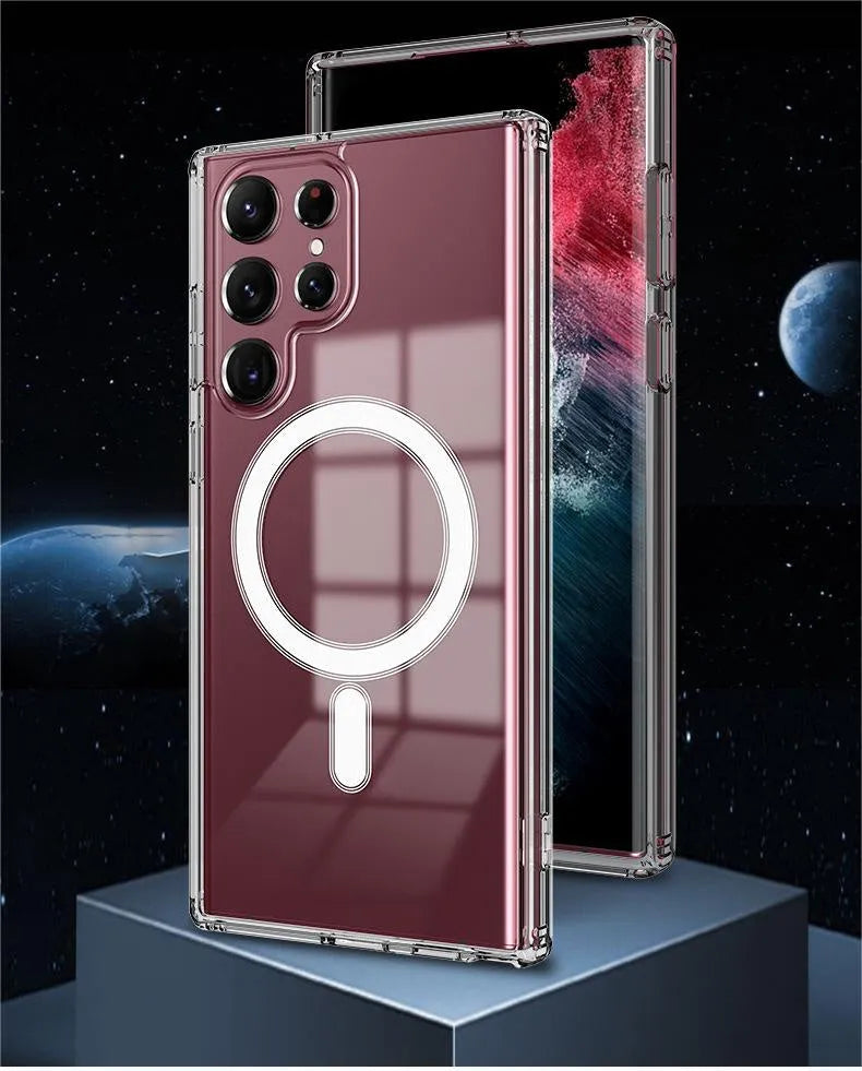 Transparent MagSafe magnetic phone case for Samsung Galaxy S21 S22 S23 smartphones