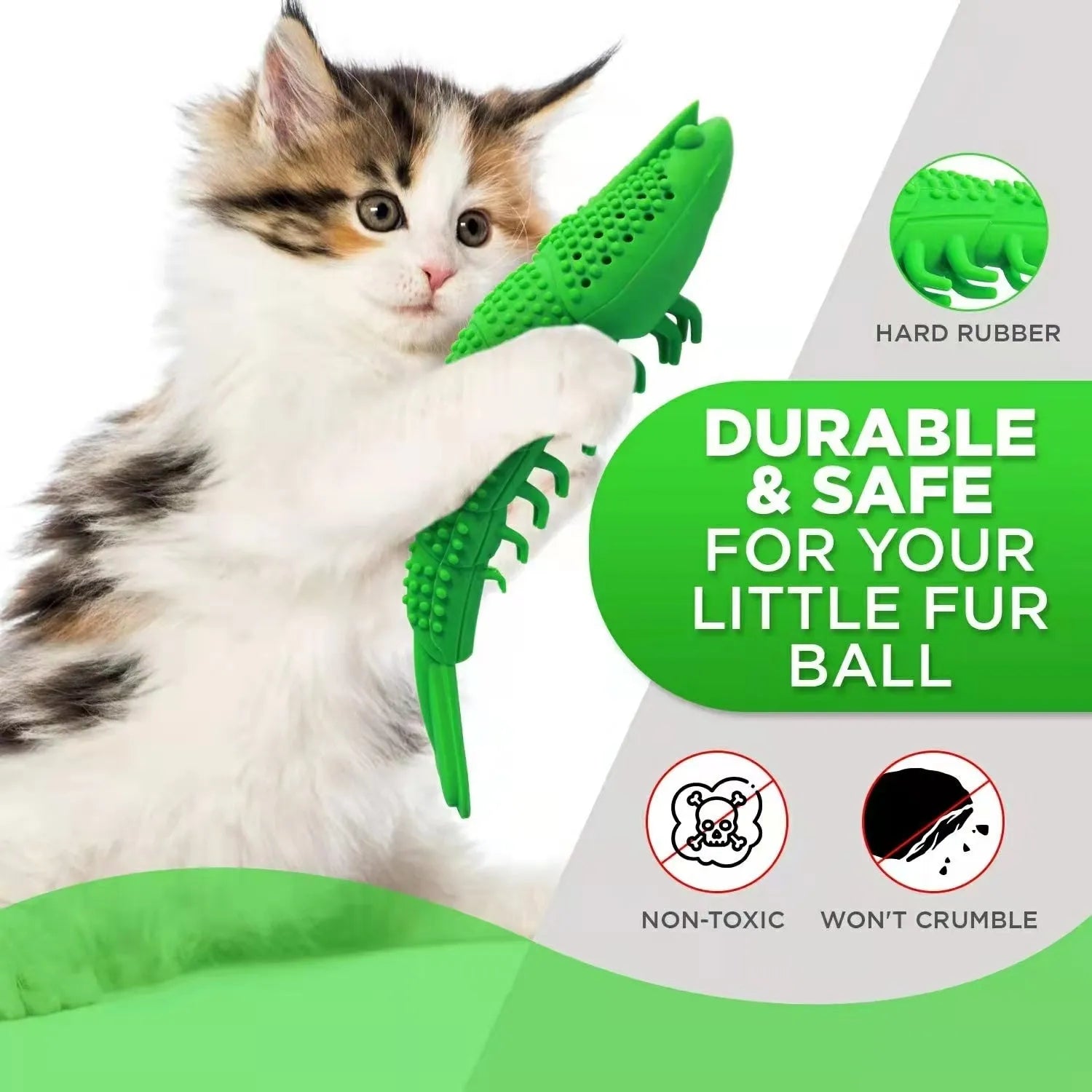 Blue hard rubber catnip toy with toothbrush texture for chewing and play.