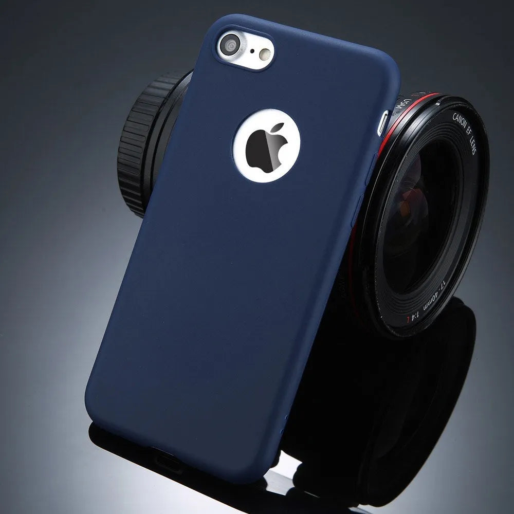 Soft plain silicon TPU phone case for iPhone in candy colours: blue, pink, red, green, black, navy blue.