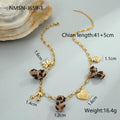 Gold-coloured stainless steel necklace with leopard pattern pendant on adjustable 41-50cm chain