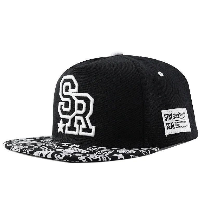 Adjustable cotton baseball cap in dome crown style, available in black and white colours