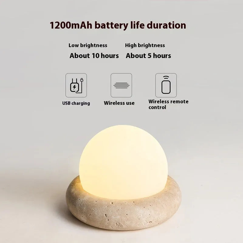 Modern bedside table lamp with wireless remote control and yellow cave stone night light