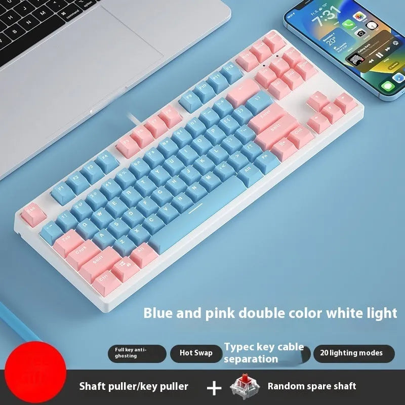 87-key hot-swappable mechanical gaming keyboard with two-tone keycaps and metal chassis