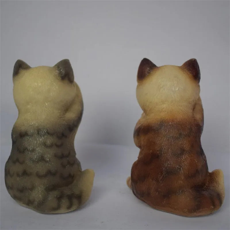 Brown resin cat-shaped solar lawn light with ground spike for garden lighting