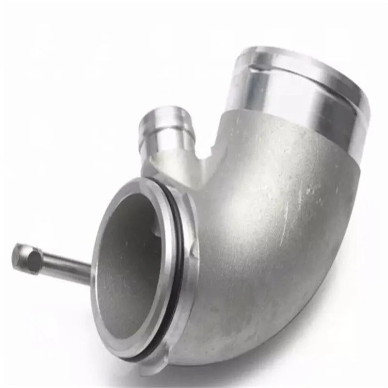 Aluminium turbocharger 90-degree elbow connector for lateral engine positioning
