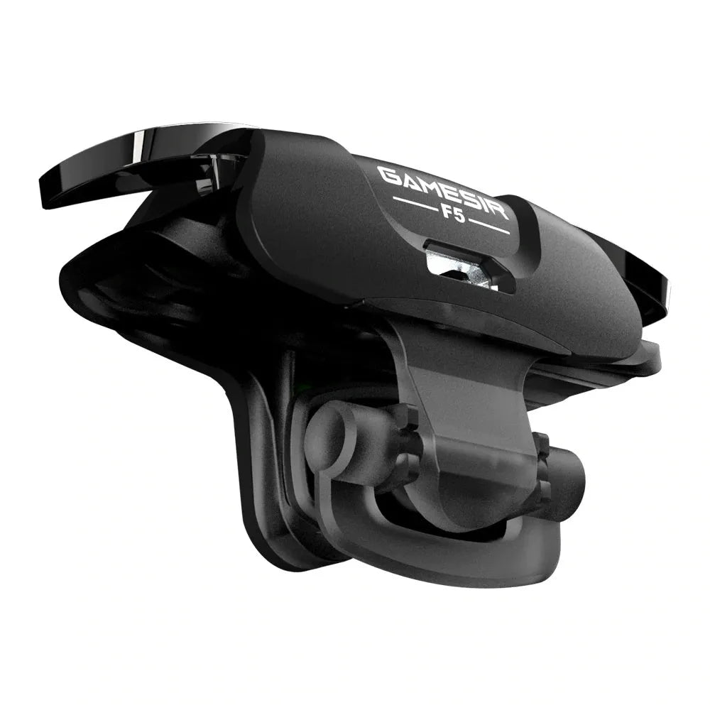 Black F5 mobile phone game controller showing compact 5cm width design with ergonomic grip