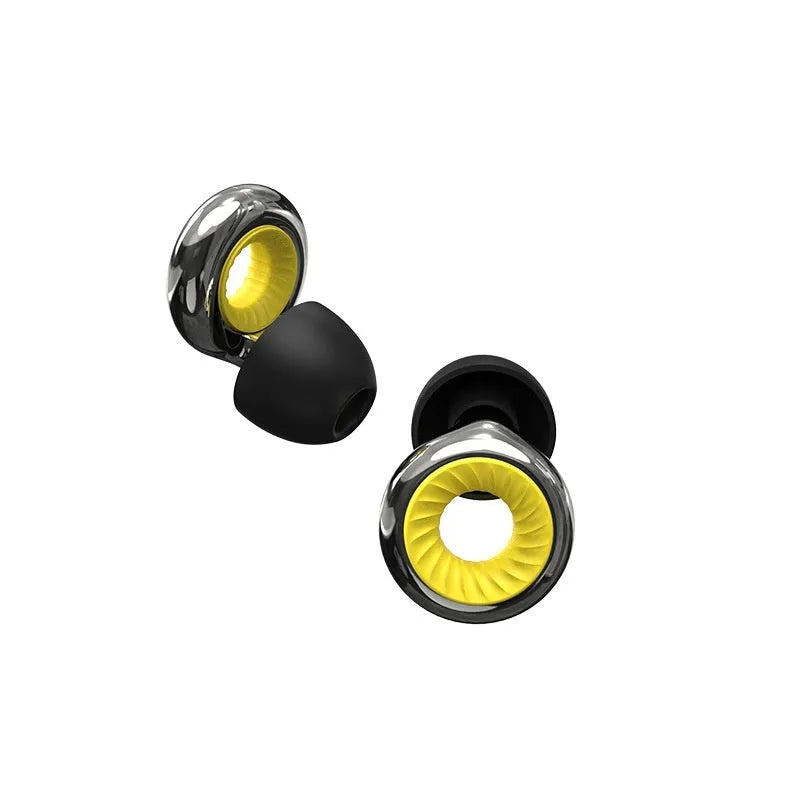 Set of noise reduction sleep earplugs in five colours with storage box and spare ear caps.