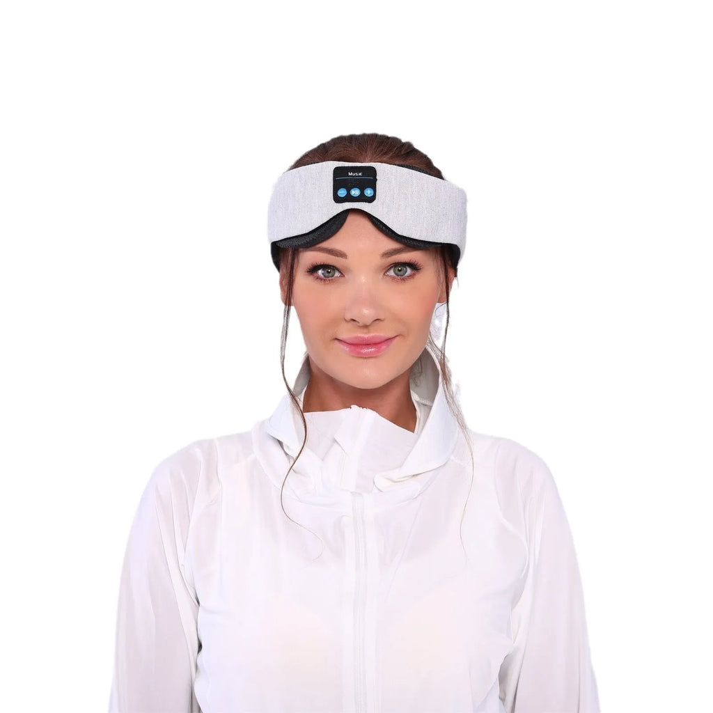 Grey outline Bluetooth sleeping eye mask with long eyelashes design and polyester eye cover