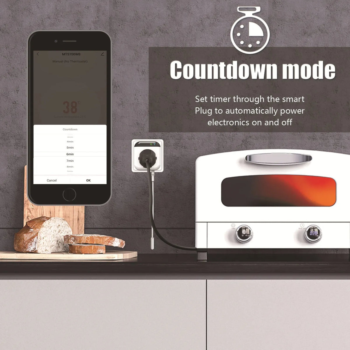 Tuya temperature control smart socket with wifi, sensor probe, white colour, US three-hole outlet