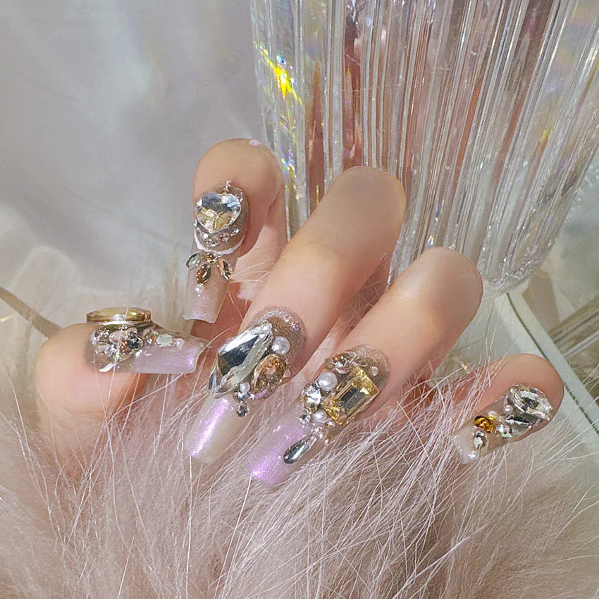 Rhinestone decorated false nail patches in S size with adhesive and tool options