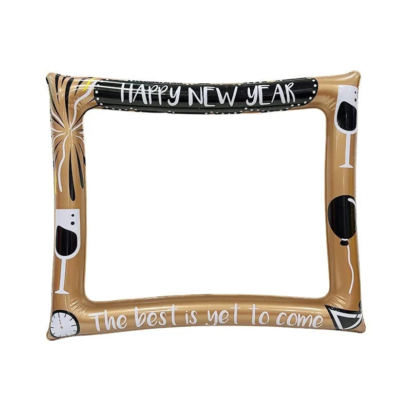 Red and white Christmas-themed inflatable photo frame made from PVC, shown as a party backdrop.