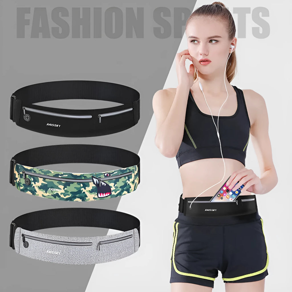 Men's and women's black waterproof chinlon Lycra sports waist bag with 8-inch capacity