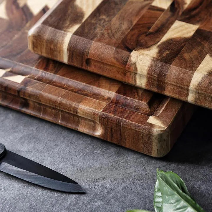 Brown parquet pattern solid wood cutting board made from imported acacia with 3cm thickness