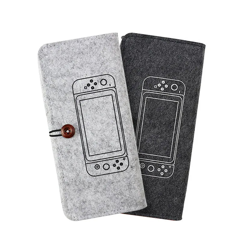 Black felt pouch case for Nintendo Switch console with game card storage slots