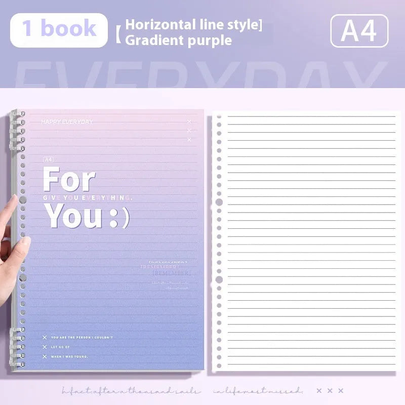 Removable coil gradient notebook with PP cover in blue, green, pink, and purple colour options