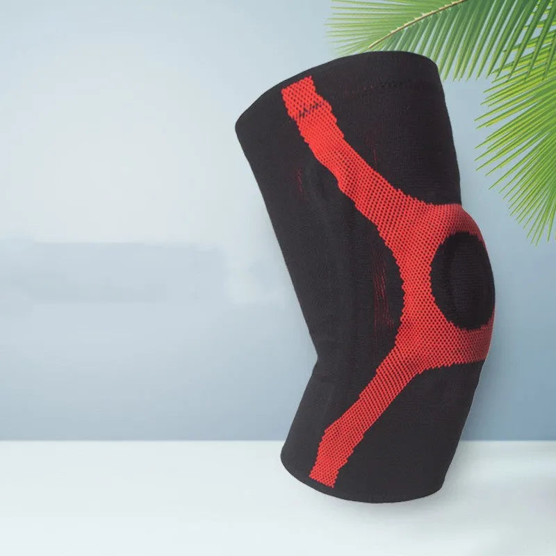 Silicone sports kneecap with knitted non-slip texture in red or grey for running and climbing protection