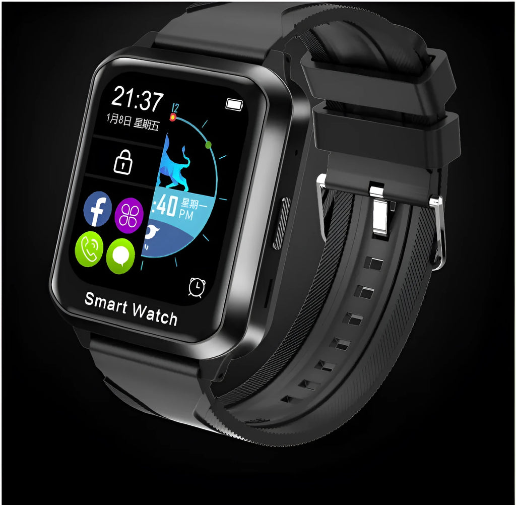 Black smart bracelet with 1.78-inch touchscreen displaying password lock interface on silicone wrist strap.