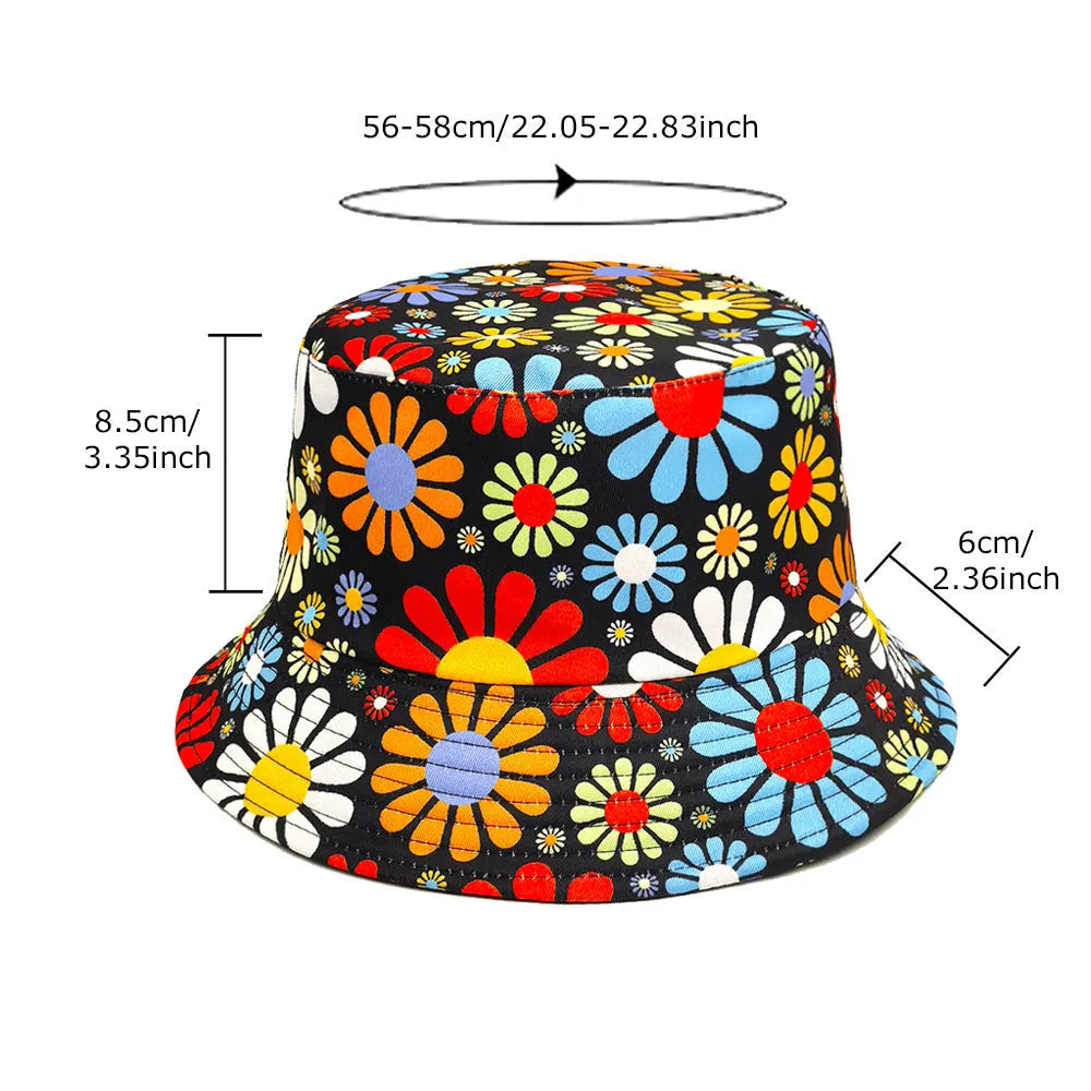 Colourful flower pattern polyester bucket hat with dome crown