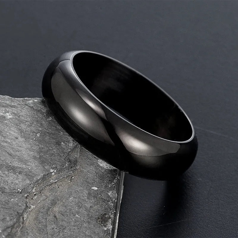 Glossy electroplated titanium steel ring in gold, black, and steel colour options