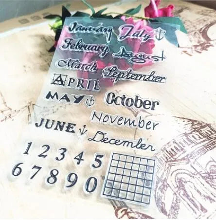 Clear transparent silicone stamp showing vintage icon and calendar date design.