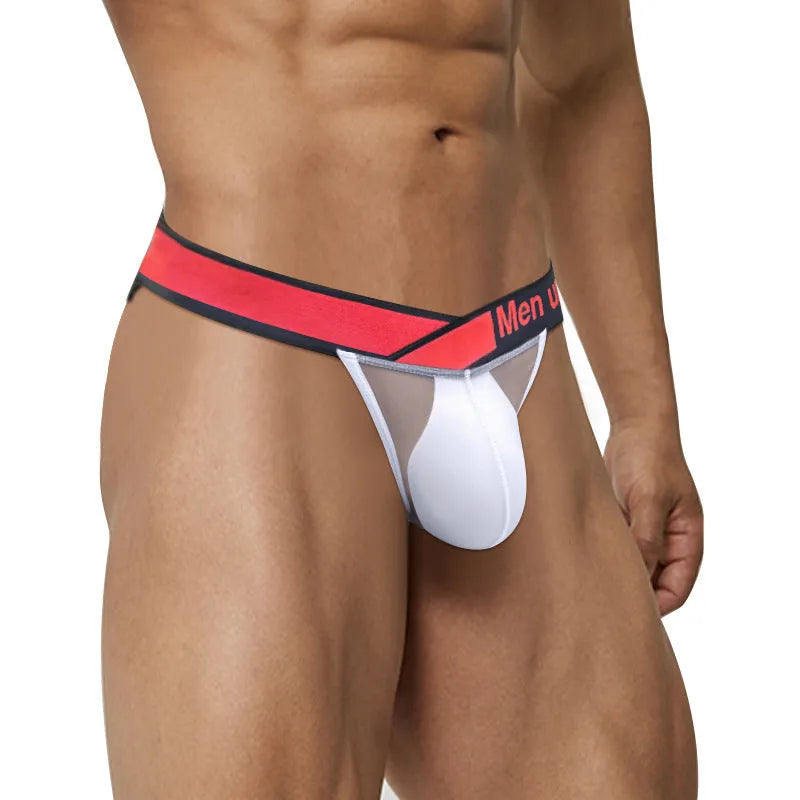 Men's transparent ice silk breathable briefs with large V gradient high fork design