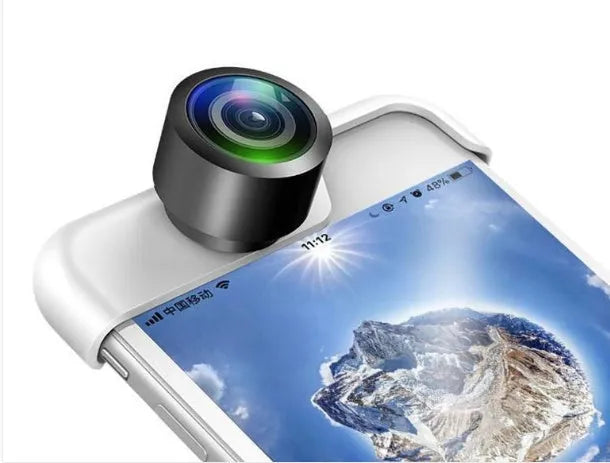 360 panoramic camera lens attached to Apple iPhone for instant panoramic photography