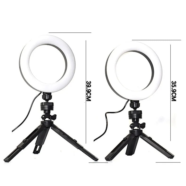 Black desktop phone bracket with adjustable fill light and tripod for mobile streaming