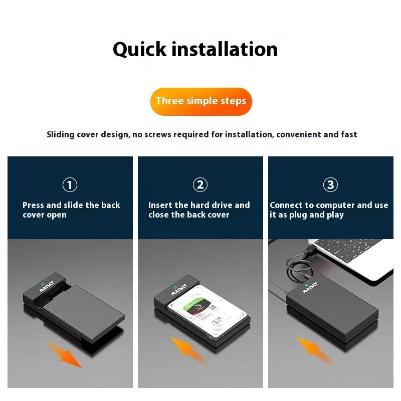 USB 3.0 external hard drive enclosure for 3.5-inch SATA disks with sliding cover design