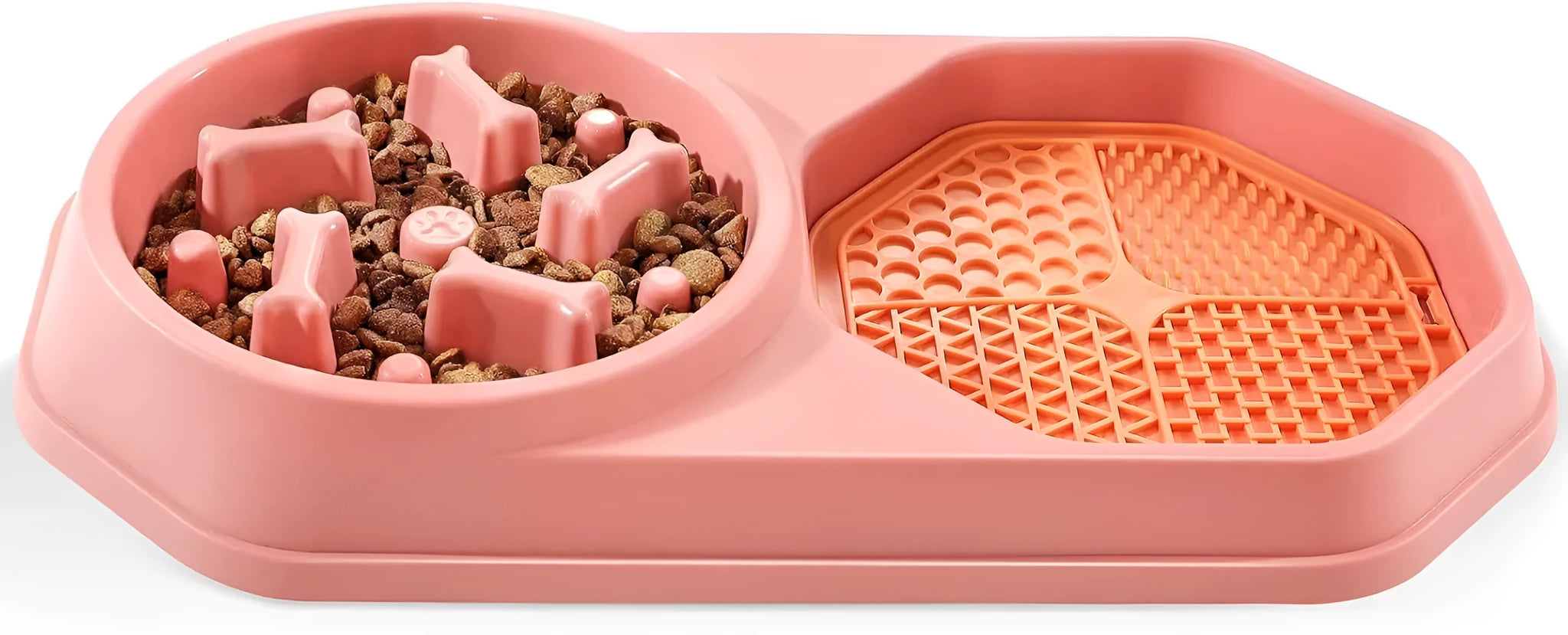 Slow feeder dog bowl with colourful maze pattern for anti-gulping and bloat prevention