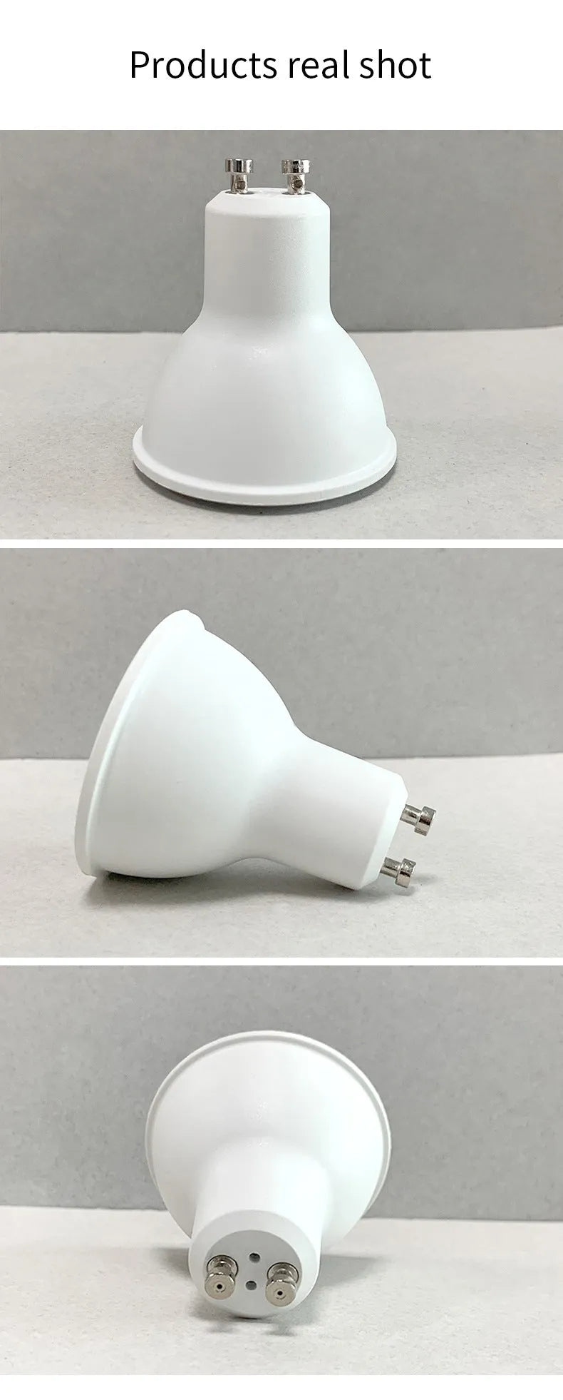 Smart RGBCCT colour-changing GU10 LED spotlight bulb with standard two-pin base.