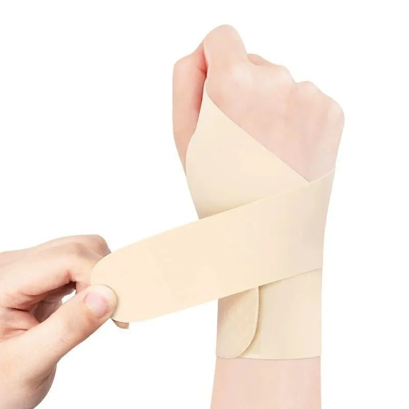 A pair of adjustable black neoprene athletic wristguards for wrist support during sports.