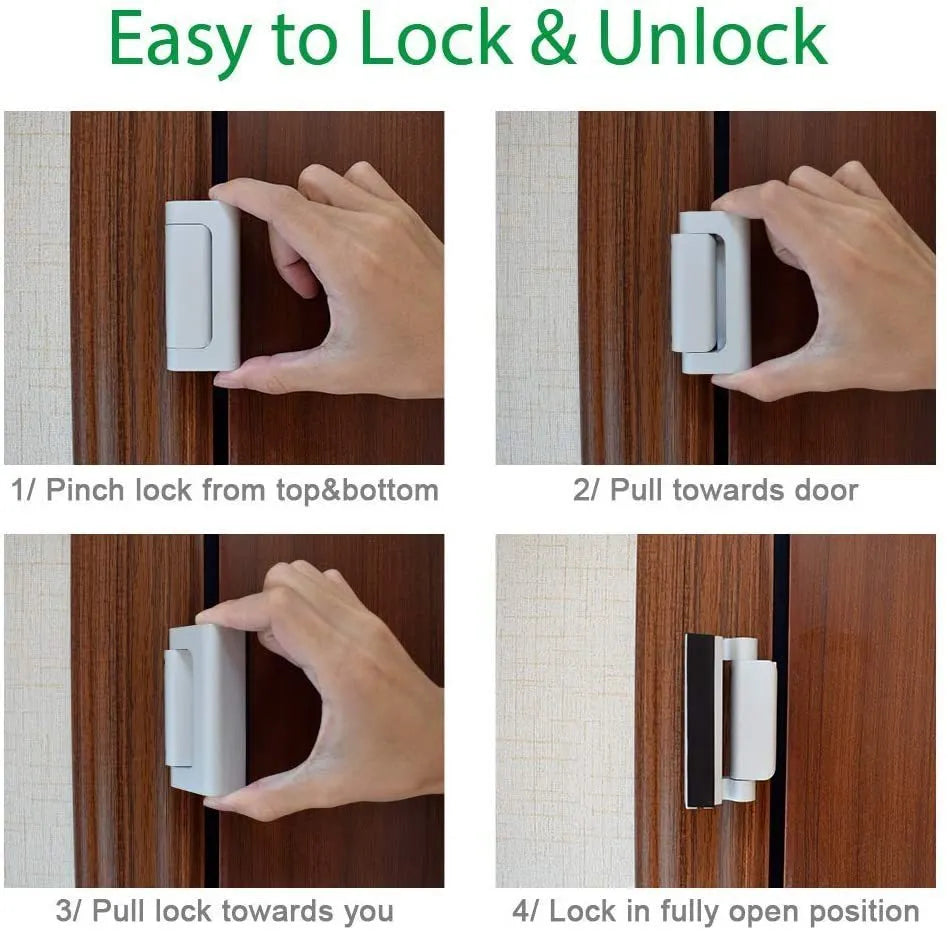 Silver aluminum alloy child safety door reinforced lock with 3-inch stop and heavy-duty bolt