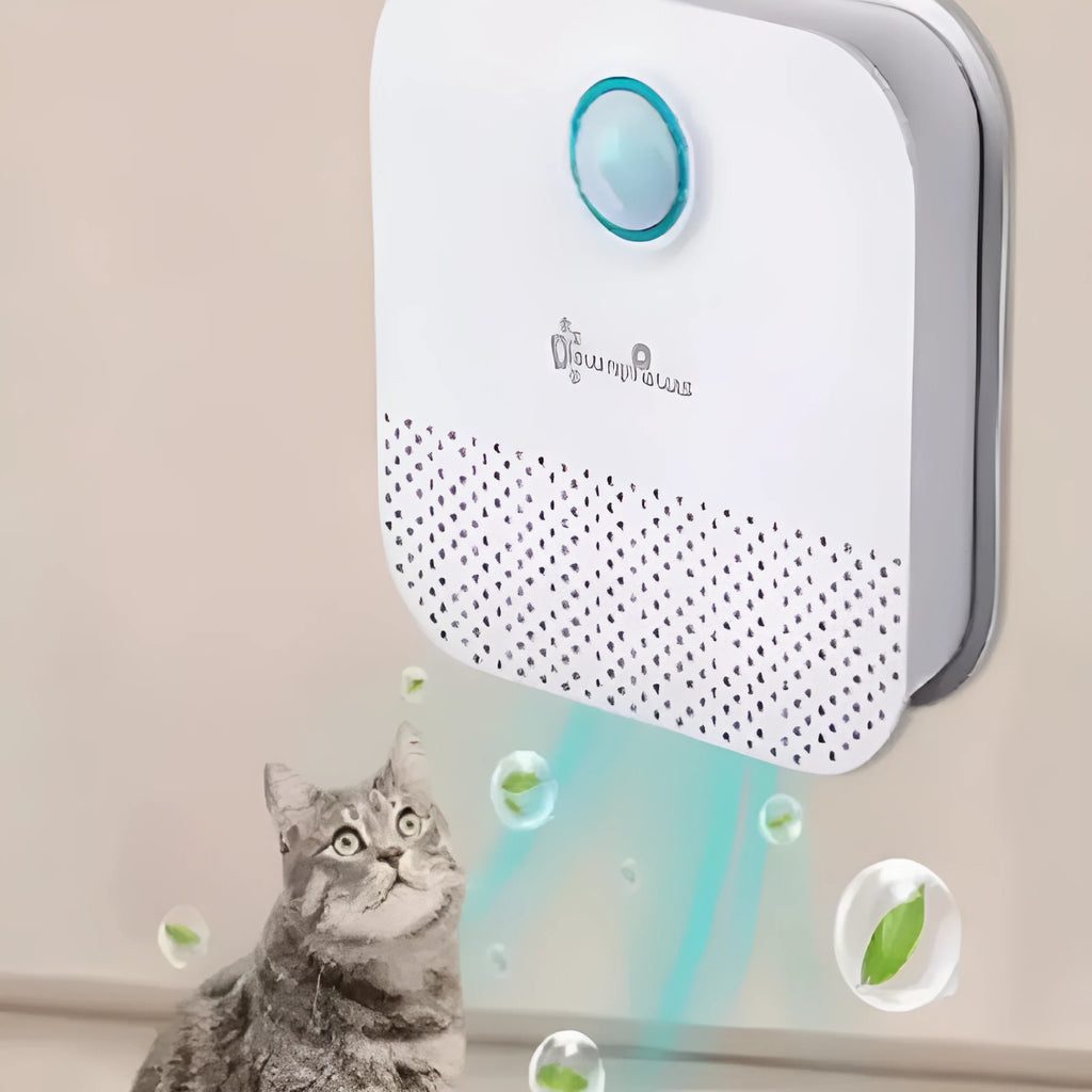 White DownyPaws 4000mAh smart cat litter deodoriser with compact square design