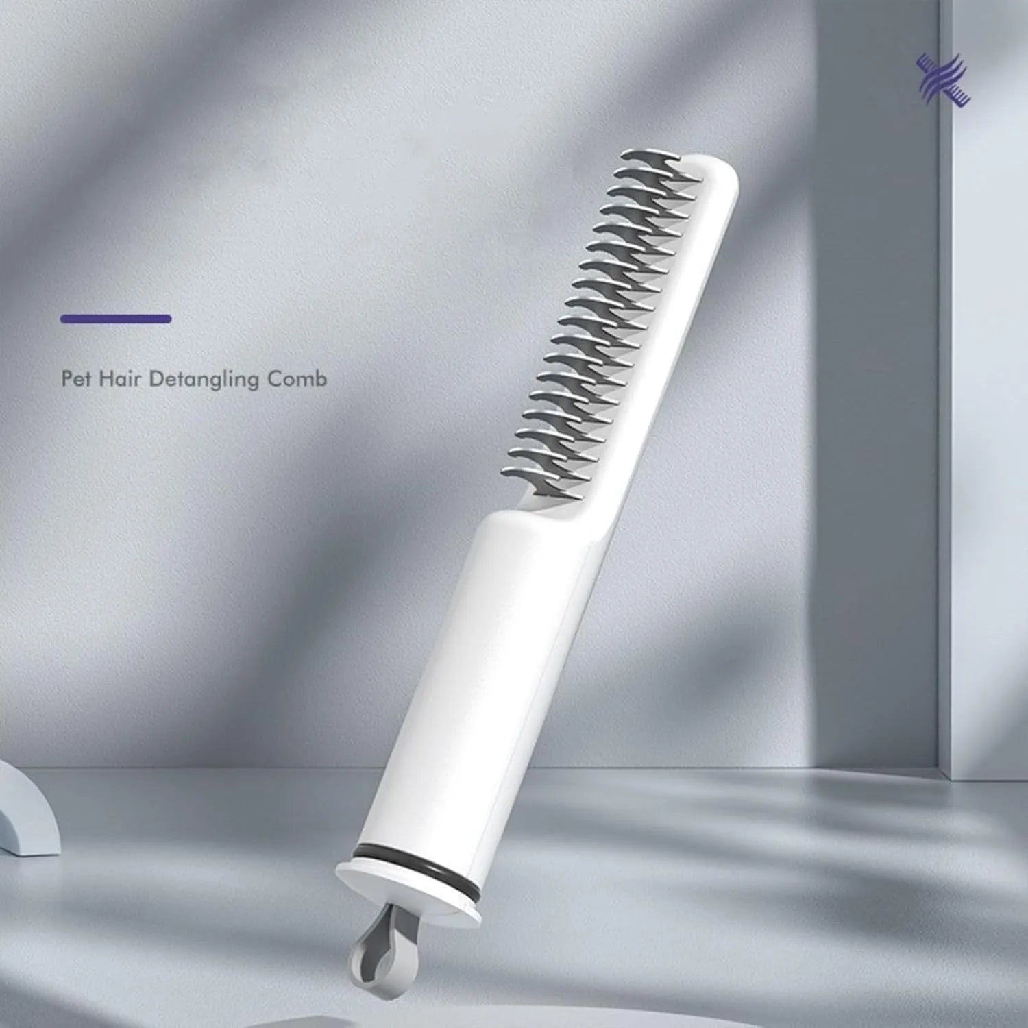 Stainless steel dematting comb for pets with a user-friendly handle, shown in pink or white.