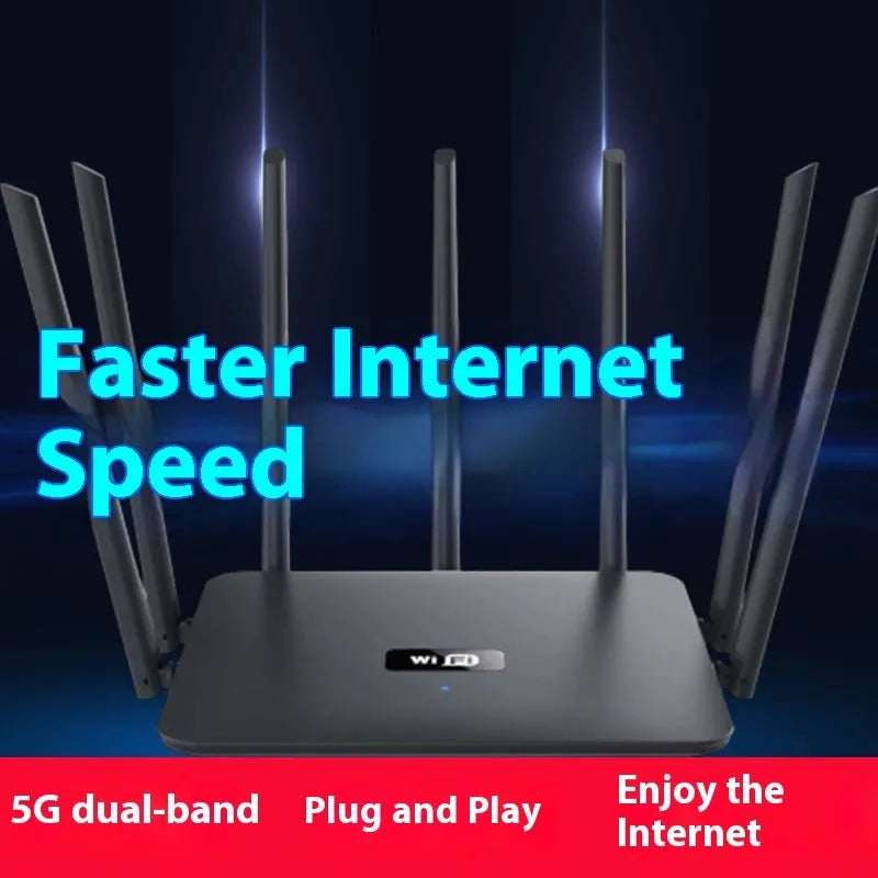 Black and white dual-band Gigabit router with multiple antennas for through-wall WiFi coverage