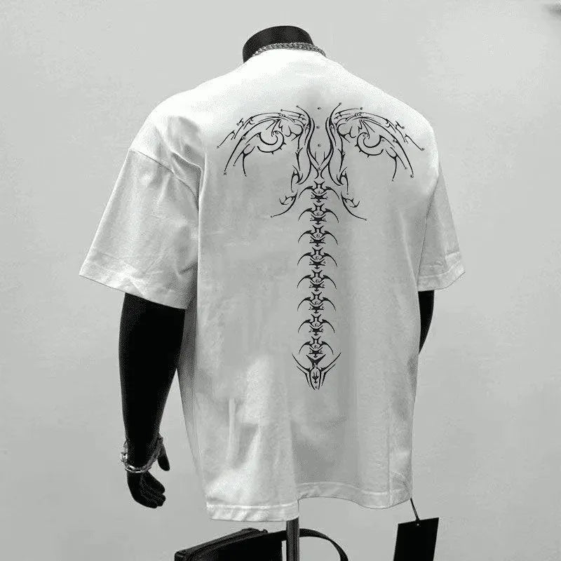 Men's black and white pure cotton short sleeve shirt in loose business fit with printed design
