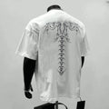 Men's black and white pure cotton short sleeve shirt in loose business fit with printed design