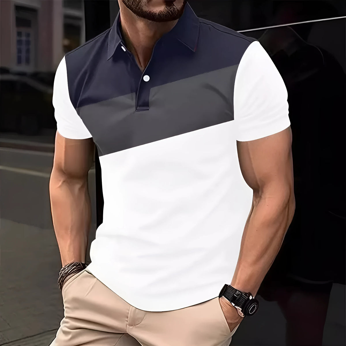 Men's 3D digitally printed short sleeve T-shirt in loose fit with colour LM-PL047
