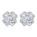 Women's heart-shaped 925 silver zircon earrings with white gold colour finish and four-leaf clover design