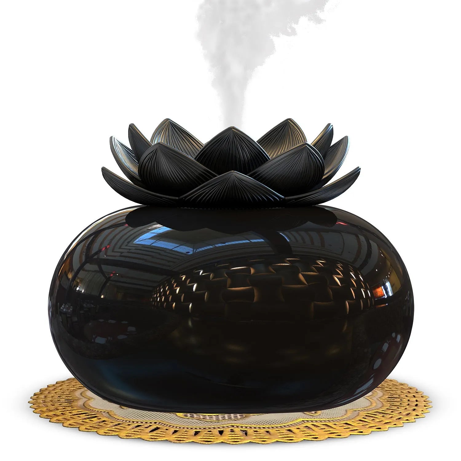 Pure black round USB aromatherapy humidifier on a surface