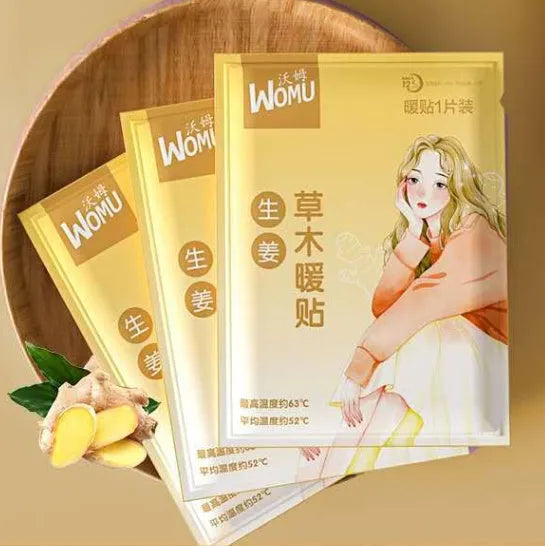 Self-heating uterus warming plaster in argy wormwood, ginger, motherwort, or sea salt variant.