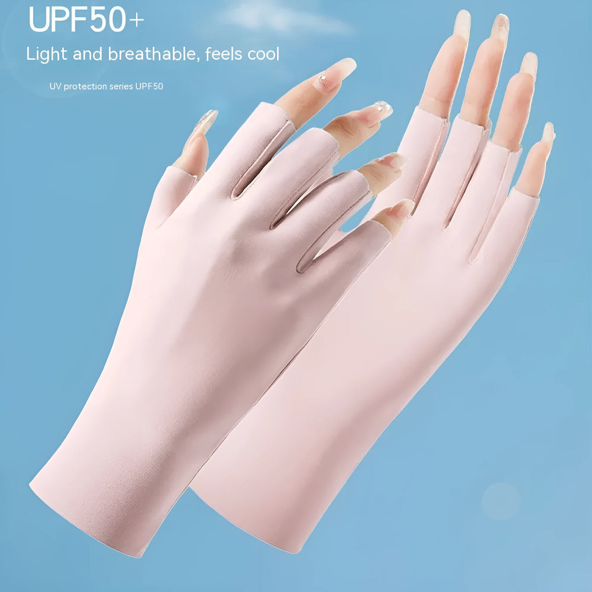 Women's thin nylon sunscreen gloves with UPF50+ protection and cooling ice silk fabric in multiple colour options